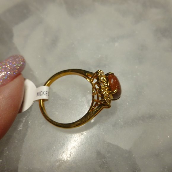 18k Gold EP Goldstone Swarovski Crystals Dolphin Ore Ring - Picture 7 of 8